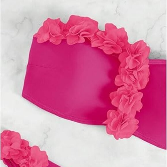 BEAUDRM Women's 2 Piece Floral Bandeau Bikini Set High Cut Bikini Swimsuit XL - Picture 2 of 5